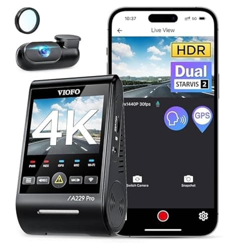 VIOFO A229 Pro 4K HDR Dash Cam, Dual STARVIS 2 IMX678 IMX675, 4K+2K Front and Rear Car Camera, 2 Channel HDR, Voice Control, 5GHz WiFi GPS, Night Vision 2.0, 24H Parking Mode (SD Card Not Included)