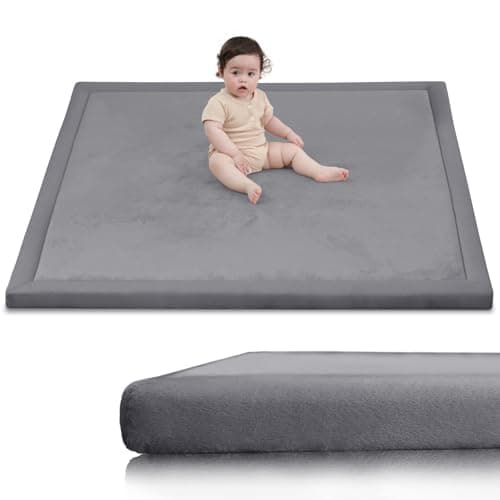Huloo Sleep Ultra Soft Baby Play Mat for Floor,1.3" Thick Elasti-Foam 50x50 Playpen Mat for Toddlers Infant kids,Water-Repellent Coral Velvet for Tummy Time,Non-Slip Backing Safe for Crawling