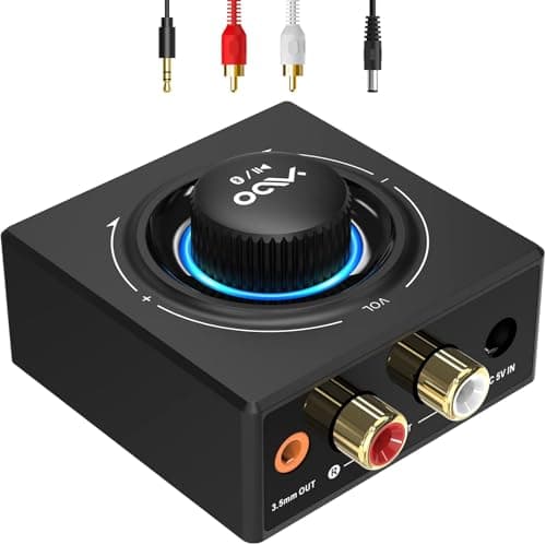 YMOO Bluetooth 5.3 Receiver for Home Stereo, RCA 3.5mm Jack AUX HiFi Audio Adapter, Stereo Receiver with Volume Adjustment Receiving Music from Phone/Tablet/PC to Speaker (Upgrade)