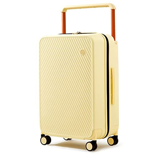 mixi 20 Inch Carry On Luggage Airline Approved Rolling Lightweight Wide Handle PC Hardshell Travel Suitcases with Spinner Wheels & TSA Lock, Lark Yellow