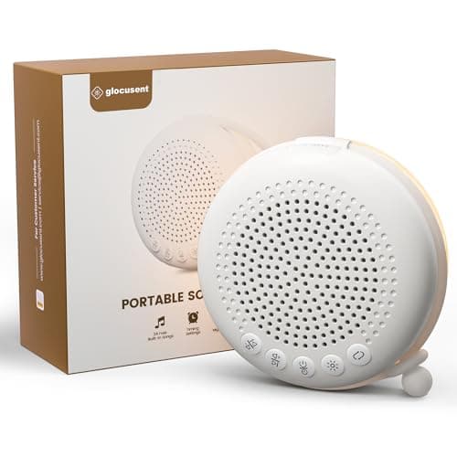 Glocusent 5W Portable Sound Machine, 34 White Noises/Lullabies/Wireless Speaker with Night Light, Rechargeable for up to 40 Hours, Compact Design for Travel Babies Kids Toddlers
