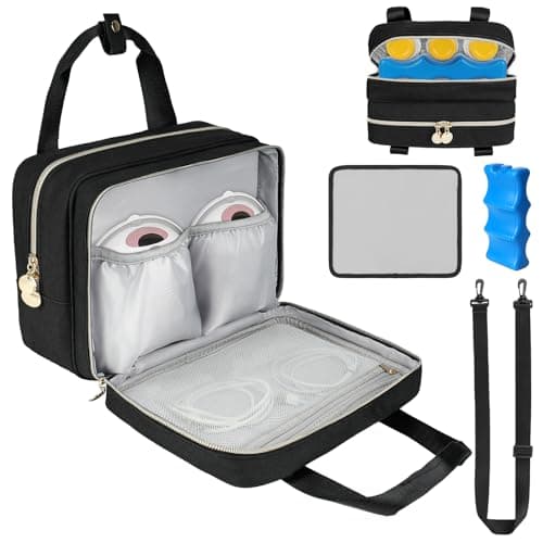 Wearable Breast Pump Bag with Cooler Compartment Compatible with Momcozy M5/S12 Pro, Elvie & Medela Pump, Carrying Case with a Ice Pack & Waterproof Mat for Breast Pump and Accessories, Black