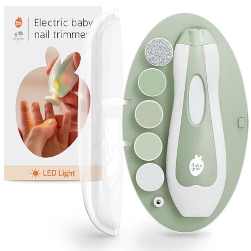 Cherish Baby Care LED Baby Nail File Electric - Auto-Safety Stop Electric Nail Clippers, Bi-Directional with 2 Speeds & 6 Filing Discs, Baby Grooming Kit Newborn to Adult (+ Travel Case)
