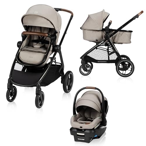 Maxi-Cosi New Generation Zelia Luxe 5-in-1 Modular Travel System, Carriage Mode, Reversible Toddler Seat, Mico Infant Car Seat (included), Enhanced All-Terrain Wheels, Use from Birth – New Hope Tan