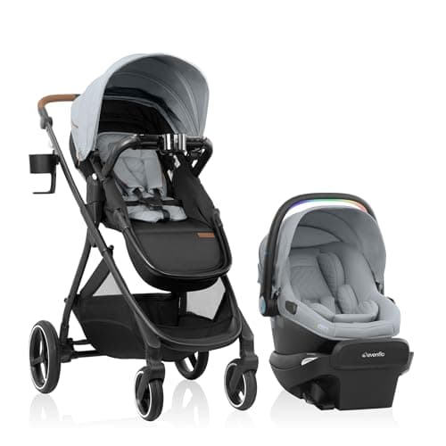 Evenflo Shyft Intuiti+ Travel System featuring Revolve180 LiteMax NXT Rotating Infant Car Seat with SensorySoothe & SensorSafe - Quartz
