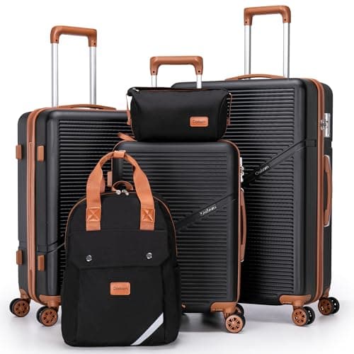 Cosbarn 5-Piece Luggage Set 22x14x9 Airline Approved, ABS Hard Case Suitcases with Spinner Wheels, TSA Lock, Durable Waterproof Travel Luggage