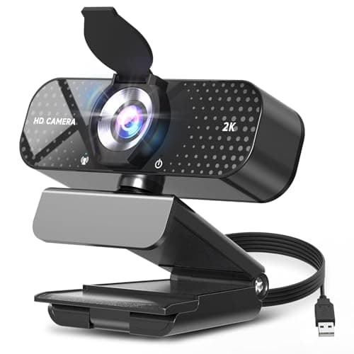 2K Full HD Webcam with Auto Light Correction, Noise-Canceling Mic, Privacy Cover and Wide Angle Lens, Plug & Play USB Camera for Desktop/Laptop/Mac/PC, Compatible with Teams/Zoom/Skype/Streaming