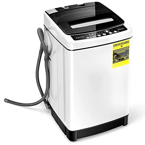 COSTWAY Full-automatic Washing Machine, 11lbs Capacity Compact Portable Washer with 8 Wash Programs, LED Display, 10 Water Levels, Multipurpose Laundry Washer for Apartment, Dorm (White)
