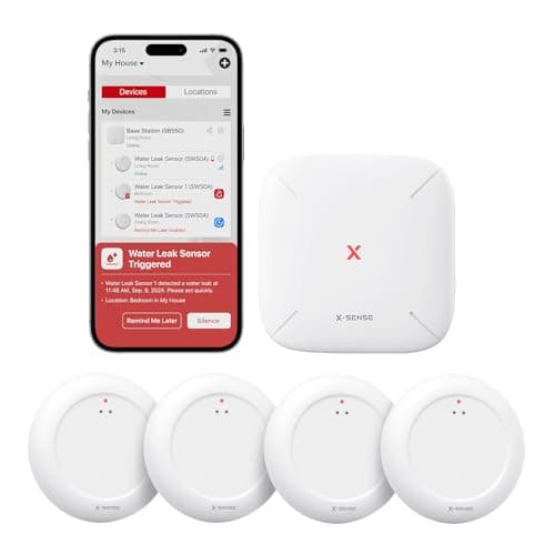 X-Sense Wi-Fi Water Leak Detector Kit, Ultra-Slim, 4 Sensors & Base Station