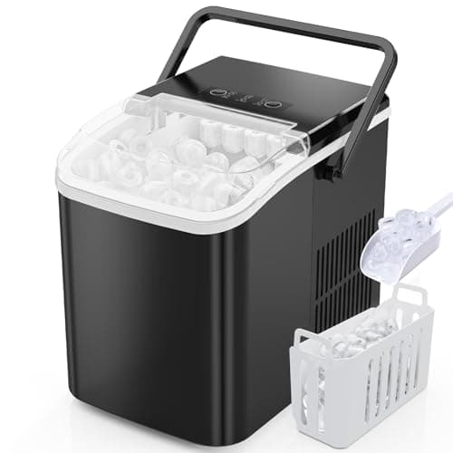 Sweetcrispy Quiet Countertop Ice Maker, 26 lbs per Day, 9 Bullet Ice Cubes in 6 Mins, Portable Ice Machine with Handle, Self-Cleaning, Compact for Home RV Camping Party, Dark Black