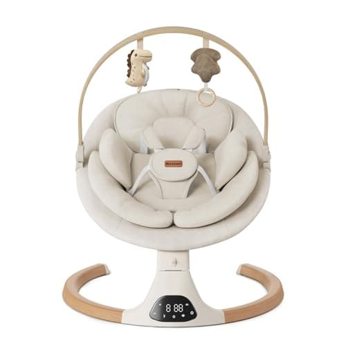 Baby Swings for Infants, Monamii Baby Swing, Bluetooth Infant Swing with Music Speaker, 5 Speeds and Remote Control, Electric Swing for Baby, Portable Baby Swing, Indoor & Outdoor Use (Light Beige)
