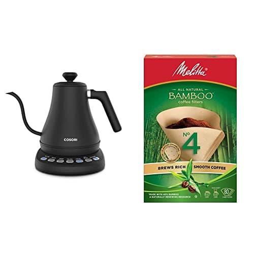 Cosori Electric Gooseneck Kettle (0.8L, Matte Black) + Melitta Bamboo Super Premium Coffee Filters (80 Count)