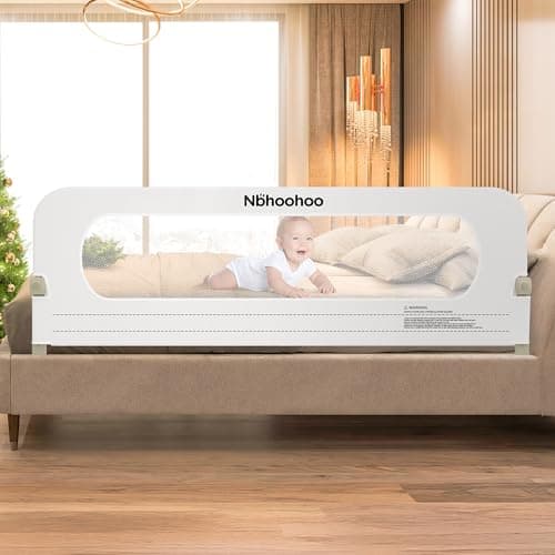NBHOOHOO Toddler Bed Rail 71 Inch - Foldable Swing Down Bed Rails for Toddlers, Gap Free Double Crossbar Safety Bed Guard Rail for Kids, No Tool Install Fence for Twin Full Queen King Beds, White