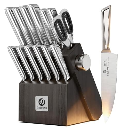 imarku 14-Piece Knife Set, Japanese High Carbon Stainless Steel Knife Block Sets, Ultra-Sharp Kitchen Knife Set with Built-in Sharpener, Dishwasher Safe, Gray