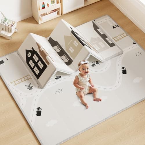 mloong Baby Play Mat 71×59in, Playmat for Kids Foldable Foam, Tapis de Jeux pour Bébé Town Theme