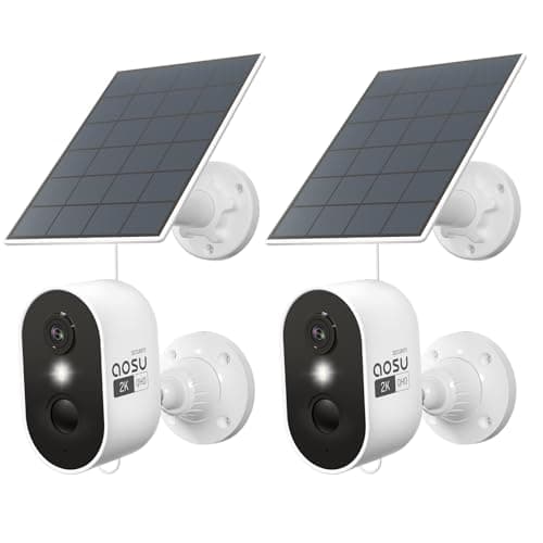 AOSU 2K Security Camera Wireless Outdoor, Solar Powered Security Camera with Spotlight, Siren, Motion Detection, Full Color Night Vision, 2-Way Audio, IP66, Compatible with Alexa, 2.4GHz WiFi (2PACK)