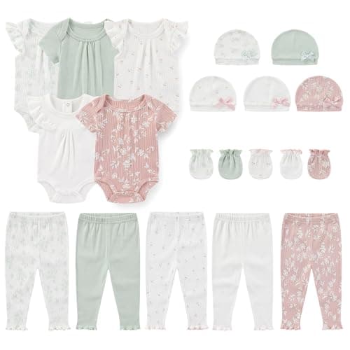 MAMIMAKA Newborn Baby Layette Gift Set 20-Piece Cotton Baby Girl Clothes Set Essentials and Accessories, 0-3 Months