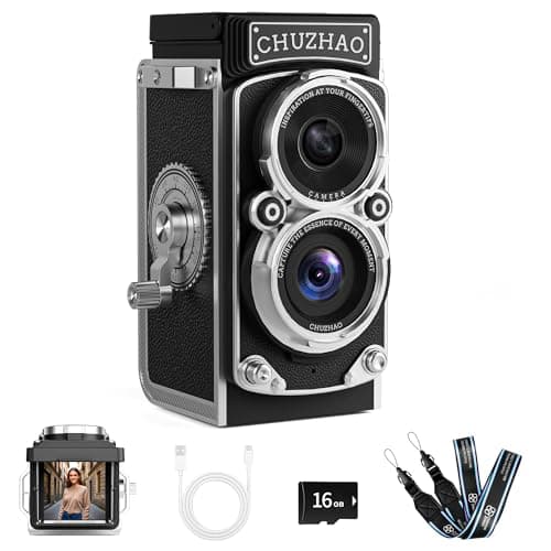 CHUZHAO Mini Retro Digital Camera - Vintage TLR Style Point and Shoot Auto Focus Vlogging Camera, Compact & Portable, 16GB Card Included, Ideal for Beginners, Teens, and Adults