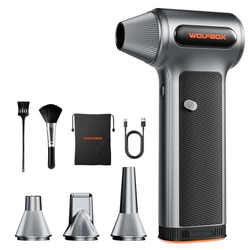 WOLFBOX MF200 Electric Air Duster with Removable Battery & 4 Nozzles, Cordless 3-Speed Adjustable Mini Blower for Computer Keyboard, Car Cleaning, Home, and Outdoor Use