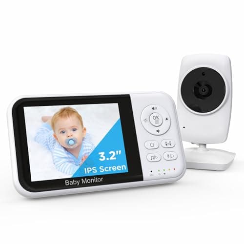 Babystar Video Baby Monitor No WiFi, 3.2" HD Screen Night Vision, Two-Way Talk VOX Mode 2 x Zoom and Lullabies Play, Feeding Alarm