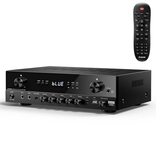 Donner Stereo Audio Amplifier, 600W Peak 2 Channel Receiver with Bluetooth 5.3, Phono, Optical, Coaxial, USB, FM, 2 Mic-in, Aux, RCA Input for Home, Karaoke, Theater Speakers, MAMP2