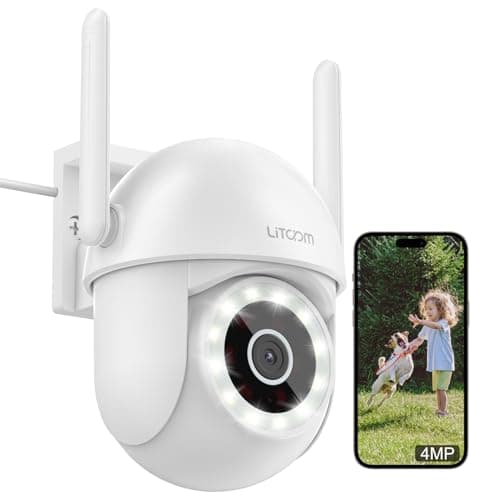 Little elf Outdoor Security Camera, 4MP Camera Surveillance Exterieur with 360° Motion Tracking, Home Security Cameras Outdoor with Color Night Vision, Motion Detection & Siren, APP, Alexa