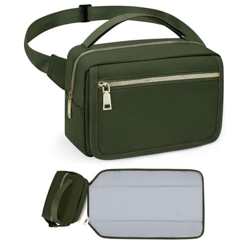 printe Small Diaper Bag, Stroller Bag for Baby with Portable Changing Pad, Crossbody Mini Diaper Bag Fanny Pack Green Large