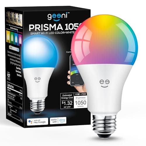 Geeni Prisma 1050 WiFi LED Light Bulb, Multicolor (2700K) – Dimmable LED Bulbs, A21, 75-Watt Equivalent – No Hub Required – Works with Alexa & Google