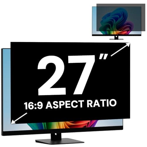 27 Inch Computer Monitor Privacy Screen Filter for 16:9 Aspect Ratio Monitor, Removable Computer Screen Privacy Shield and 27 Inch Anti Blue Light Glare Filter