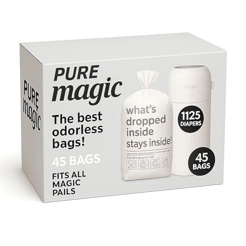 Pure Magic Odorless Diaper Pail Bags – Triple-Layer Leak & Smell Protection, Universal Fit, Circular Bottom, Mildly Scented (Pack of 3)