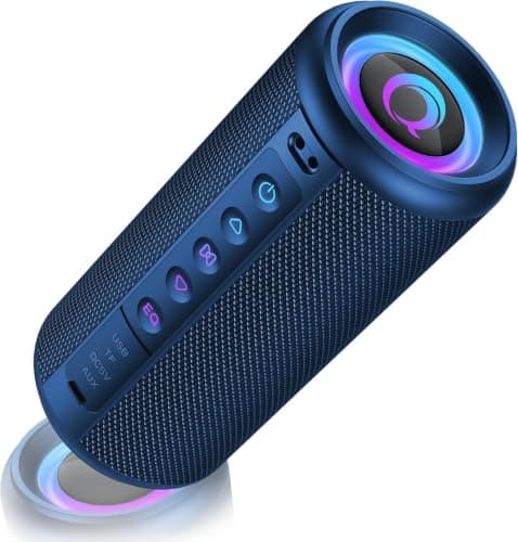 Portable Bluetooth Speaker, Bluetooth 5.4 Wireless Speaker with 20W HD Loud Stereo Sound, 20H Playtime, IP7 Waterproof, LED Lights, TWS Pairing, Built-in Mic, for Outdoor, Home, Party, Beach, Blue