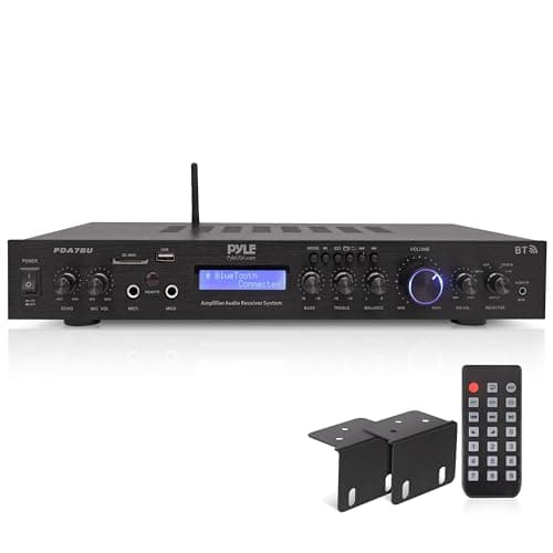 Pyle Premium Amplifier-Upgraded Rack Mount Receiver, Bluetooth Home Stereo - 200 Watts into 5 Channels with Subwoofer Out, Wireless Streaming, USB/SD/MP3 Ports, RCA Input, FM Radio, LCD Display