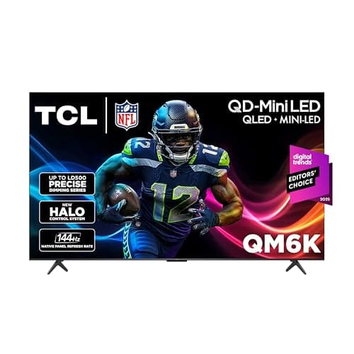 TCL 55-Inch QM6K Series QLED 4K Smart QD-Mini LED TV with Google TV (2025 Model) New Halo Control System, LD500 Precise Dimming Series, High Contrast HVA Panel, 144Hz Native Panel Refresh Rate