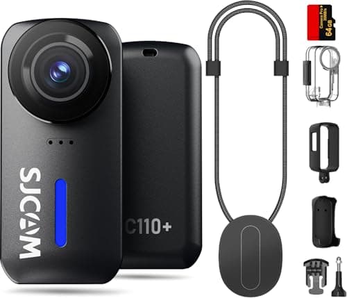 SJCAM C110Plus 4K POV Camera,64GB Mini POV Body Camera,170° FOV,6-Axis Stabilization, Waterproof,Wearable Action Camera for Vlogging,Skiing,Biking,Kids,Helmet Mount,Black