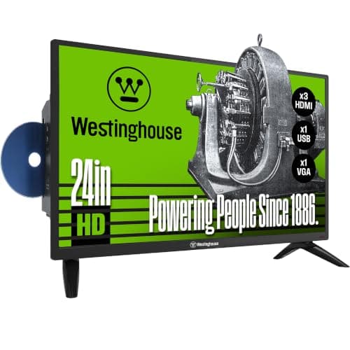 Westinghouse 24 Inch TV with DVD Player Built in, HD LED Small Flat Screen Non-Smart Television DVD Combo, RV Camper, Works w/Fire Stick, Roku, Apple TV, TiVo, Xumo, & Streaming Devices (2026 Model)