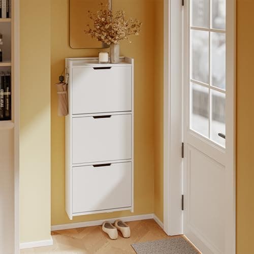 SoBuy Slim Shoe Cabinet with Motion Sensor LED for Entryway, 19x50x128 cm