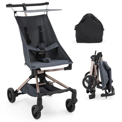 Lightweight Baby Travel Stroller, 8.4 Lbs Compact Airplane Friendly Stroller, One-Hand Quick Fold Design, Breathable Fabric with UPF 50+ Sun Canopy, Overhead Bin Compatible Portable Car for Infants & Toddlers,Blue