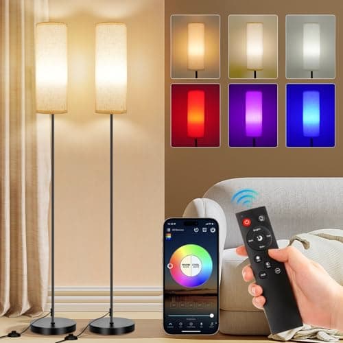 FRIDEKO HOME 2 Pack Floor Lamps for Living Room, Dimmable Colors Temperature & Brightness, 67" Modern Floor Lamp with Remote, Tall Standing Lamps for Kid Room Bedroom Office, Beige Shade 9W RGB Bulb