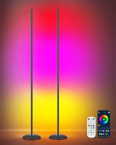 Vexinat Corner Floor Lamp, 2 Pack LED Floor Lamp with App & Remote, Smart RGB Corner Lamp with 16 Million Colors & 213+ Scene Modes, Music Sync, Color Changing Standing Lamps for Living Room, Bedroom