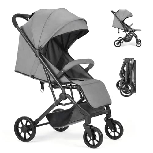 Travel Stroller, Lightweight Compact Baby Stroller for Airplane with One-Hand Fold, Multi-Position Recline, Canopy, 4 Wheel Suspension, Storage Basket