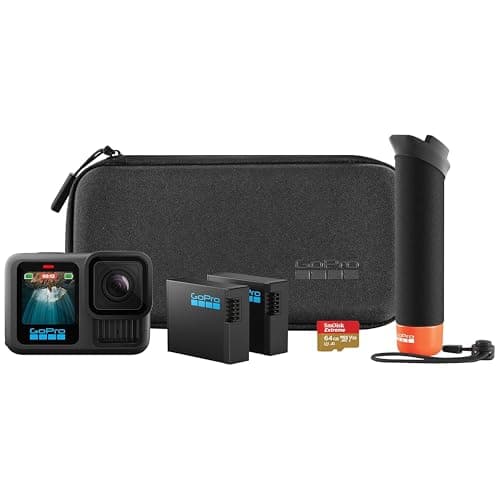 GoPro HERO13 Black Accessory Bundle - Includes The Handler, 2 Enduro Batteries, 2 Curved Adhesive Mounts, 64GB SanDisk MicroSD Card, and Carrying Case