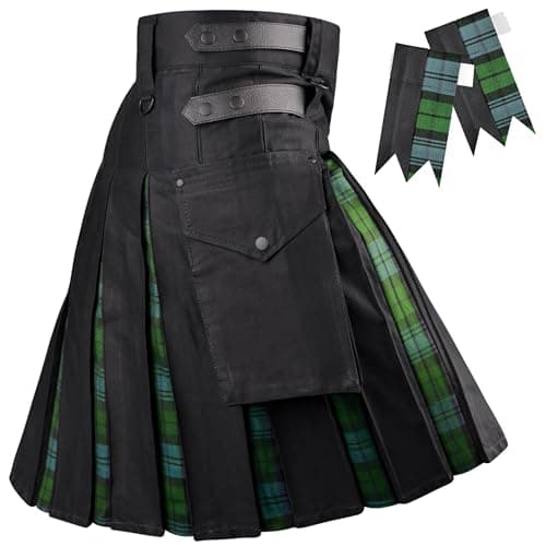 Hybrid Utility Kilts for Men Scottish Traditional Kilt with Flashes, Ancient Campbell, 46-48
