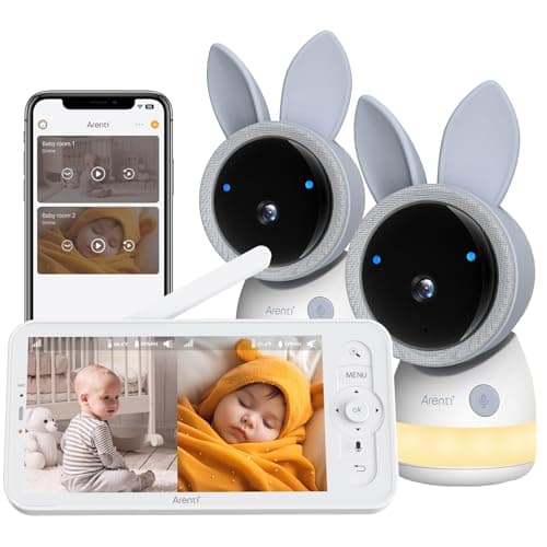 Arenti 4MP Baby Monitor 2 Cameras, 5G&2.4G WiFi Smart Baby Camera 2PC with 5-Inch Wireless Display, Super Night Vision, Lullabies, Cry & Motion Detection, Temp & Humidity Sensor, Two Way Audio Cream