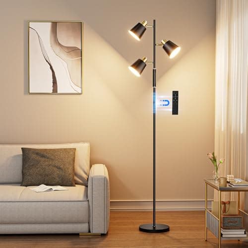 LED Tree Floor Lamp, 2500LM Super Bright Standing Lamp with Remote & Touch Control, 4 Color Temperatures, 3 Rotatable Lights, Modern Dimmable Floor Lamps for Living Room, Bedroom, Office