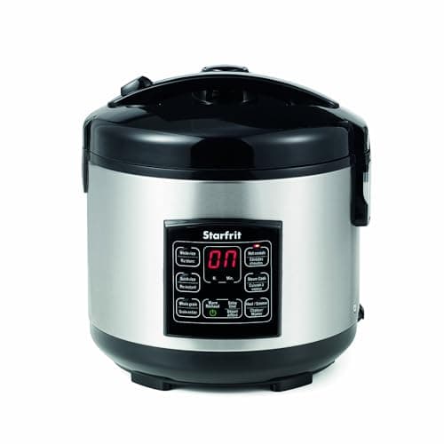 Starfrit Electric Rice Cooker - 14 Cups - Steamer Basket, Measuring Cup & Service Spoon - 500W - Silver