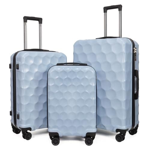 Aklsvion Modern 3-Piece Hardshell Luggage Set Suitcase Trolley, 20" 24" 28" Inch Sets Travel Packing with Built-in Lock, Hard Shell 360° Wheels Spinner Luggages Suitcases (Blue)