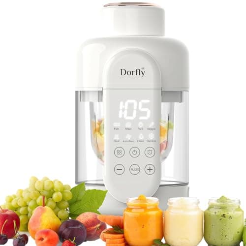 Dorfly Glass Baby Food Maker 12oz Baby Steamer and Blender Glass Reservoir & Glass Bowl No Plastic Food Processor 9 in 1 Puree Maker Dishwasher Safe Food Blender, Timer, Recipe