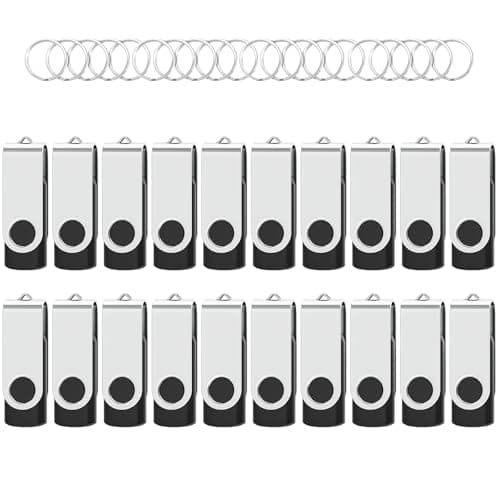 USB Stick 2GB 20 Pack with Keychains,Wooolken Swivel USB 2.0 Flash Drive Thumb Drives Bulk USB Memory Stick USB Drive (Black)