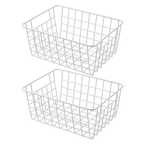 Brightalk 11'' Upright Freezer Storage Baskets, White Wire Storage Bins Small Bakset for Freezer, Pantry, Bathroom Organizing, Set of 2 (BT08001)