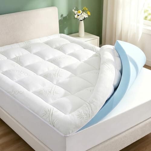 ORCALIC Dual Layer 3 Inch Memory Foam Mattress Topper Twin Size, 2 Inch Gel Memory Foam Plus 1 Inch Down Alternative Quilted Bamboo Pillow Top Mattress Pad Cover,Green